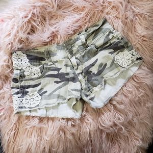 Camouflage Shorts With Crochet Detailing